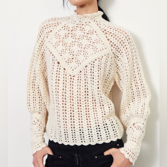 ba&sh Sweaters - ba&sh Cream Crochet Open-Knit Long Sleeve Sweater